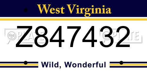 Z847432 West Virginia License Plate