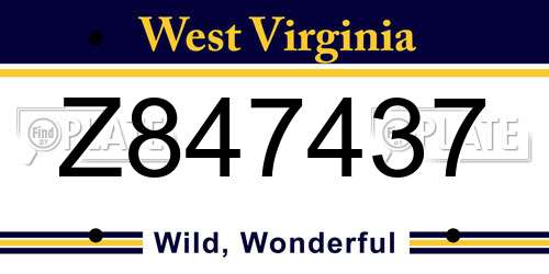 Z847437 West Virginia License Plate