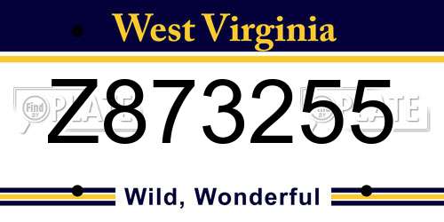 Z873255 West Virginia License Plate