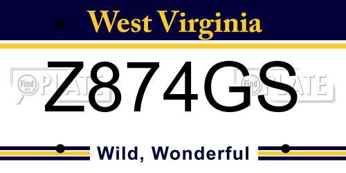 Z874GS West Virginia License Plate