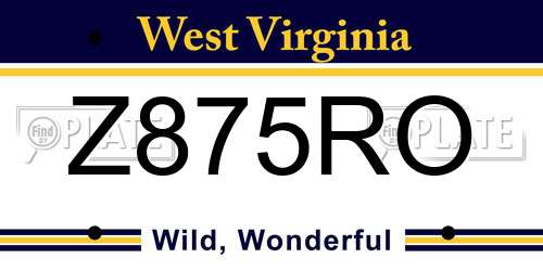 Z875RO West Virginia License Plate