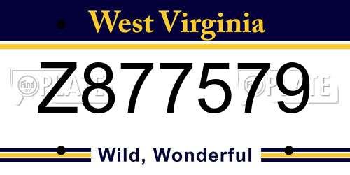 Z877579 West Virginia License Plate