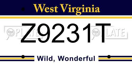 Z9231T West Virginia License Plate
