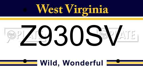 Z930SV West Virginia License Plate
