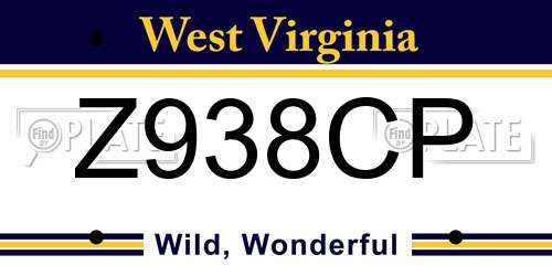 Z938CP West Virginia License Plate