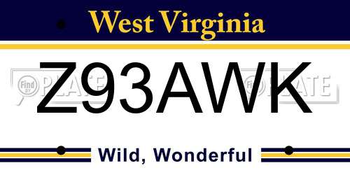 Z93AWK West Virginia License Plate