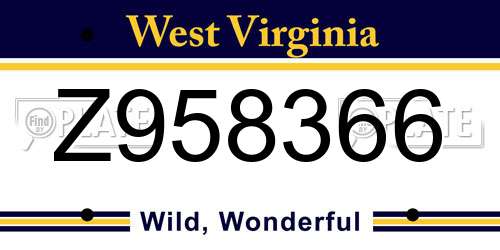 Z958366 West Virginia License Plate