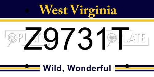 Z9731T West Virginia License Plate