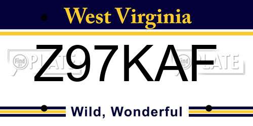 Z97KAF West Virginia License Plate