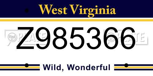 Z985366 West Virginia License Plate