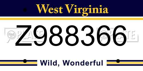 Z988366 West Virginia License Plate