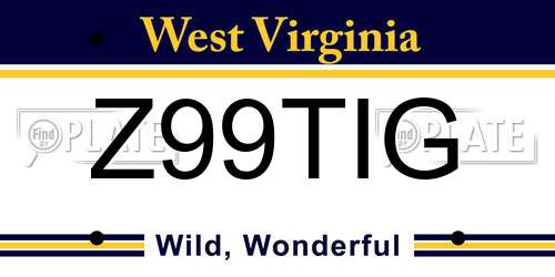 Z99TIG West Virginia License Plate