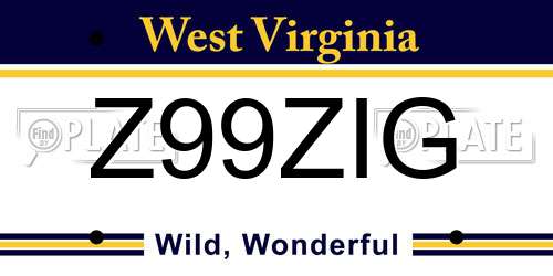 Z99ZIG West Virginia License Plate