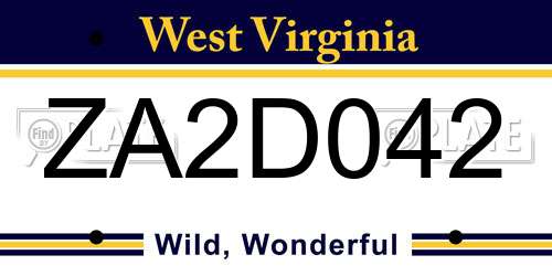 ZA2D042 West Virginia License Plate