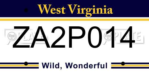 ZA2P014 West Virginia License Plate