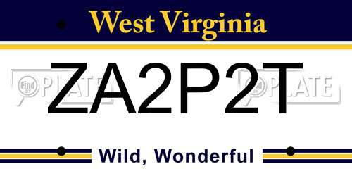 ZA2P2T West Virginia License Plate