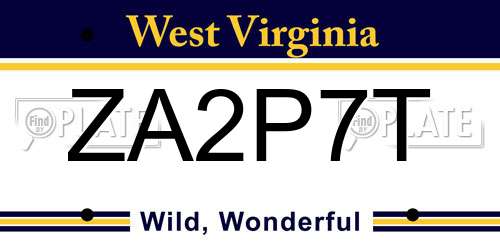 ZA2P7T West Virginia License Plate