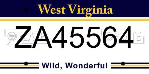 ZA45564 West Virginia License Plate