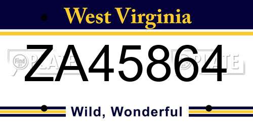 ZA45864 West Virginia License Plate