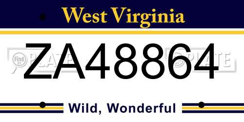 ZA48864 West Virginia License Plate