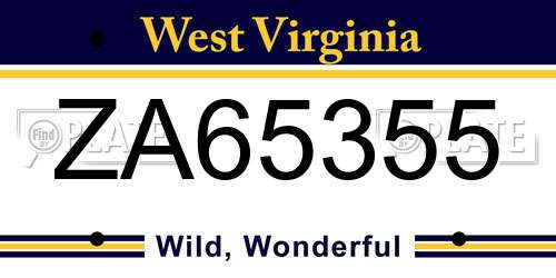ZA65355 West Virginia License Plate