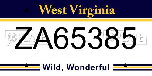 ZA65385 West Virginia License Plate