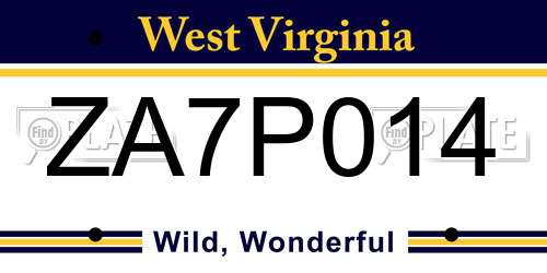 ZA7P014 West Virginia License Plate