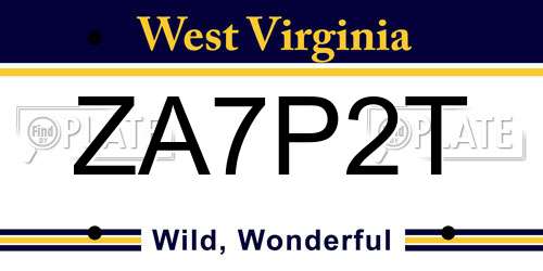 ZA7P2T West Virginia License Plate