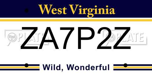 ZA7P2Z West Virginia License Plate