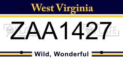 ZAA1427 West Virginia License Plate