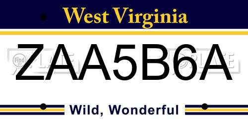 ZAA5B6A West Virginia License Plate