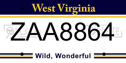 ZAA8864 West Virginia License Plate