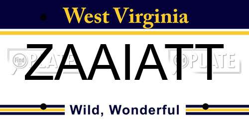 ZAAIATT West Virginia License Plate