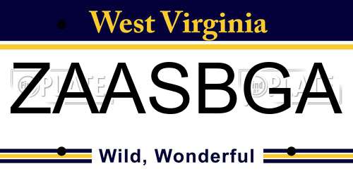 ZAASBGA West Virginia License Plate
