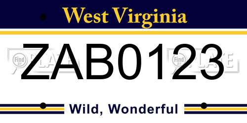 ZAB0123 West Virginia License Plate