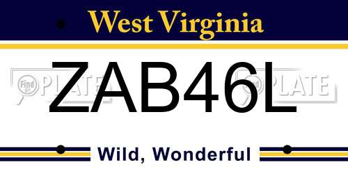 ZAB46L West Virginia License Plate