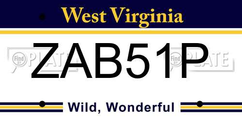 ZAB51P West Virginia License Plate