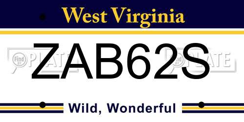 ZAB62S West Virginia License Plate