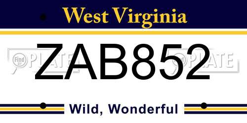 ZAB852 West Virginia License Plate