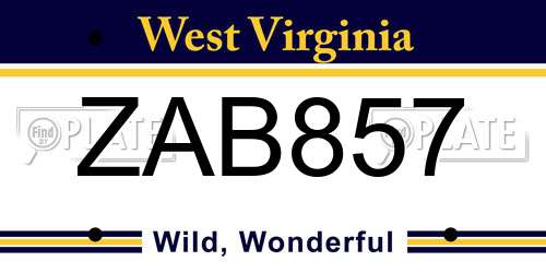 ZAB857 West Virginia License Plate