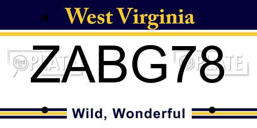 ZABG78 West Virginia License Plate