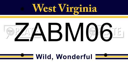 ZABM06 West Virginia License Plate