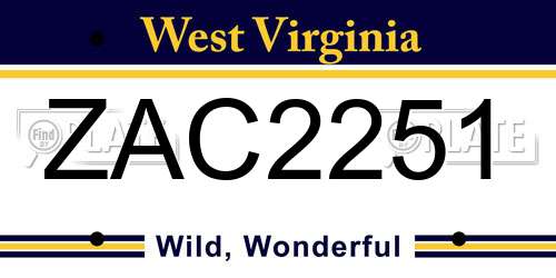 ZAC2251 West Virginia License Plate