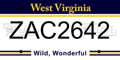 ZAC2642 West Virginia License Plate