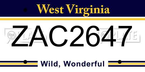ZAC2647 West Virginia License Plate