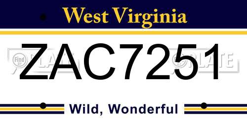 ZAC7251 West Virginia License Plate