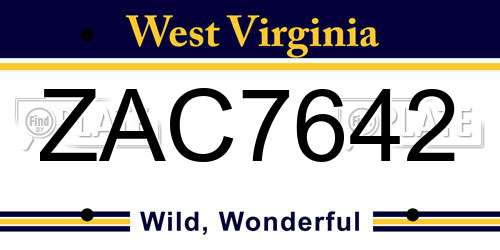 ZAC7642 West Virginia License Plate
