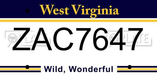 ZAC7647 West Virginia License Plate