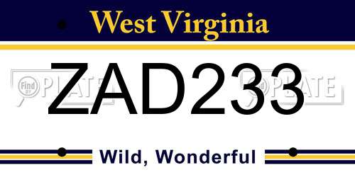 ZAD233 West Virginia License Plate