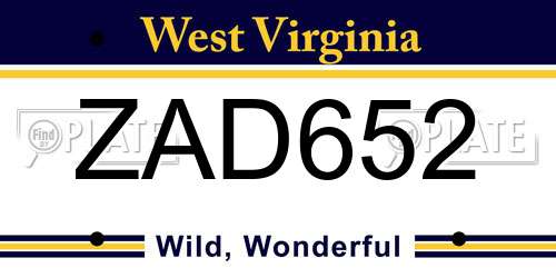 ZAD652 West Virginia License Plate